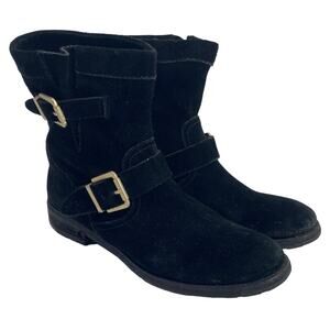 Vince Camuto Rubina Ankle Boots Women's 11M Black Suede Moto Lug Sole Buckles